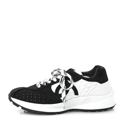Chanel Fabric Suede Kidskin CC Sneakers 36 Dark Navy White 1 of 7