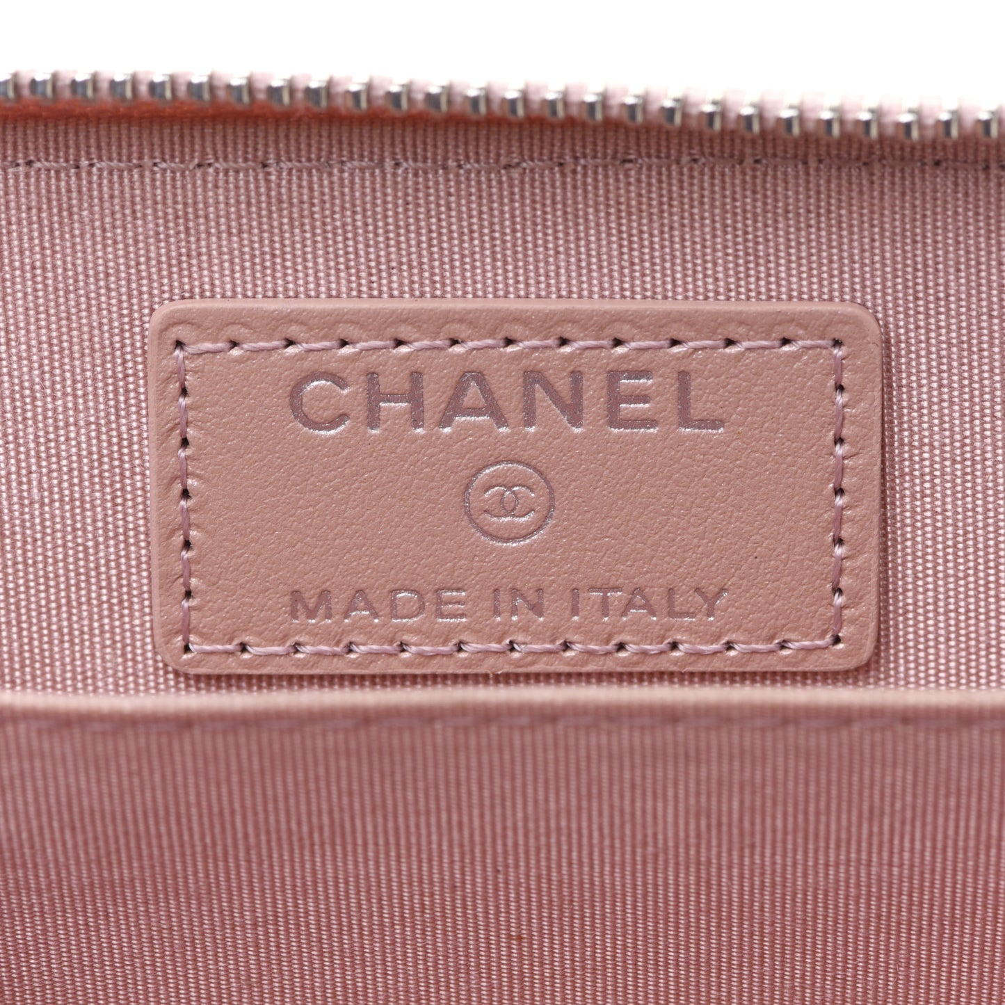 Goatskin Camellia Embossed Zip Coin Purse Light Pink