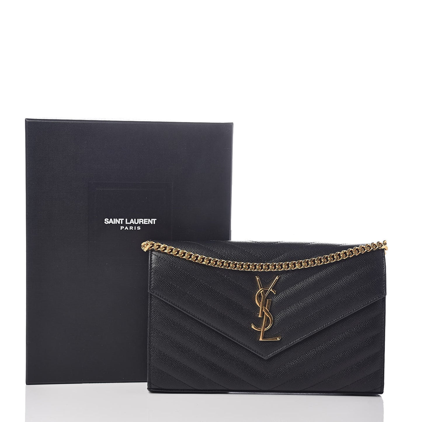 Grain De Poudre Matelasse Chevron Monogram Chain Wallet Black