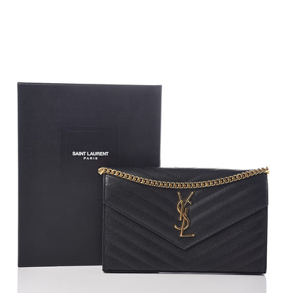 Saint Laurent Grain De Poudre Matelasse Chevron Monogram Chain Wallet Black 9 of 9