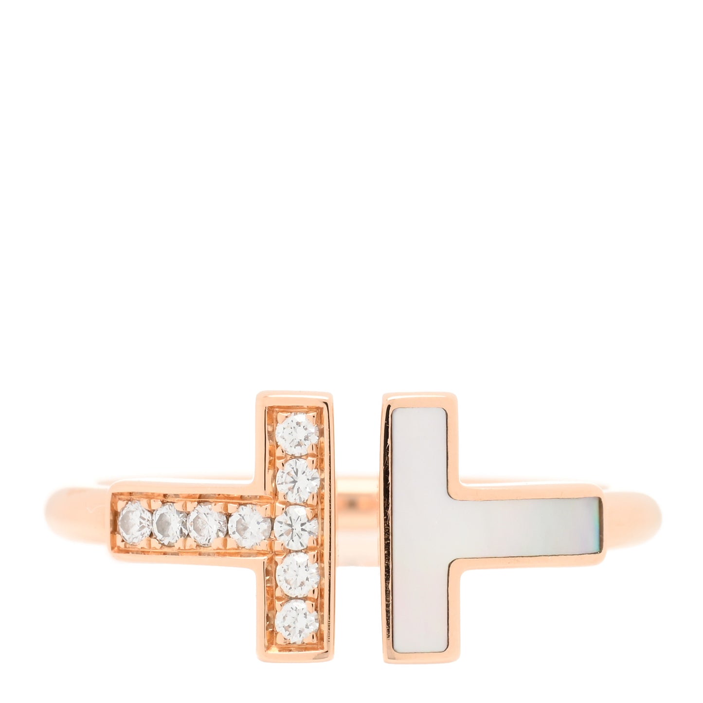 18K Rose Gold Diamond Mother of Pearl T Wire Ring 49 5