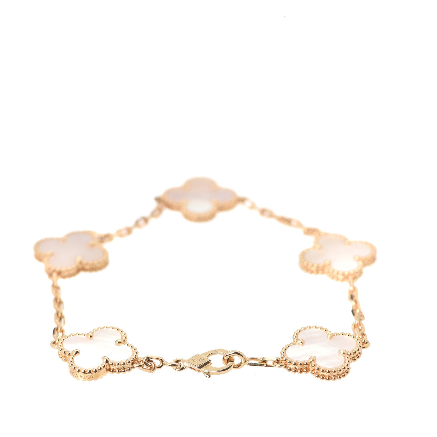 Van Cleef & Arpels 18K Yellow Gold Mother of Pearl 5 Motifs Vintage Alhambra Bracelet 3 of 10