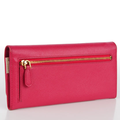 Prada Saffiano Metal Continental Flap Wallet Peonia Begonia 3 of 9