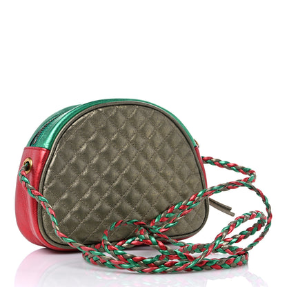 Gucci Laminated Nappa Trapuntata Mini Zumi Dome Shoulder Bag Rosso Jasmine Green Rame 3 of 12