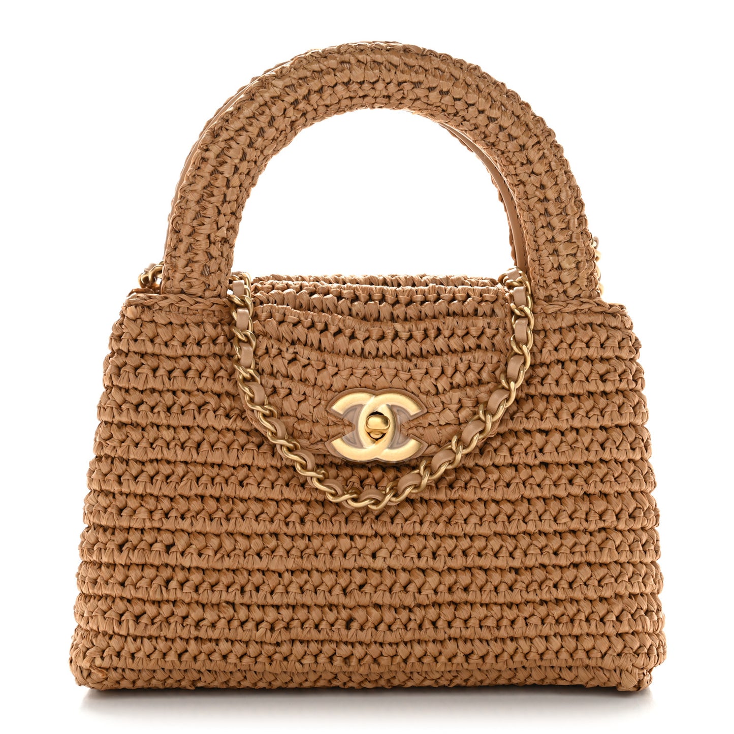 Braided Raffia Nano Kelly Flap Bag Dark Beige
