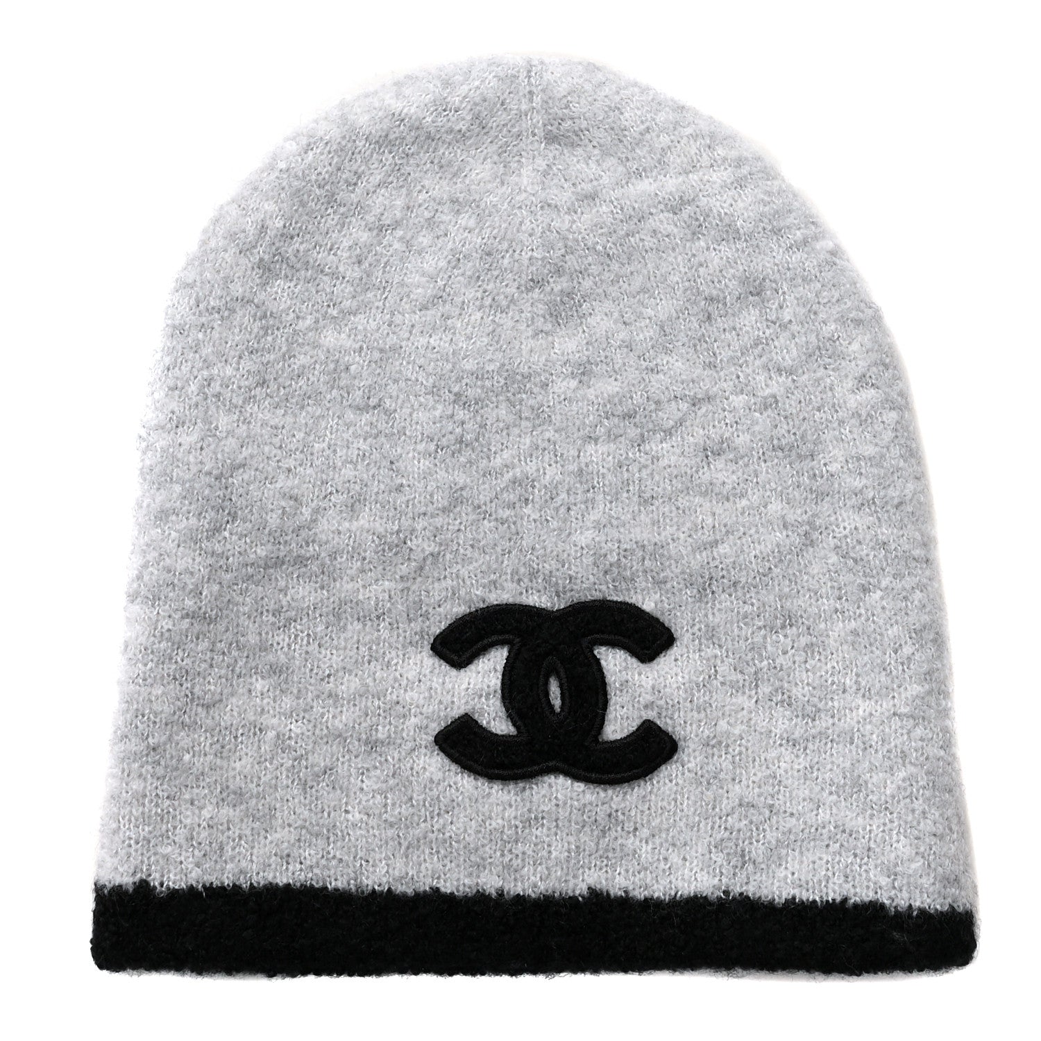Chanel Cashmere Silk CC Beanie Hat Grey Black 1 of 5