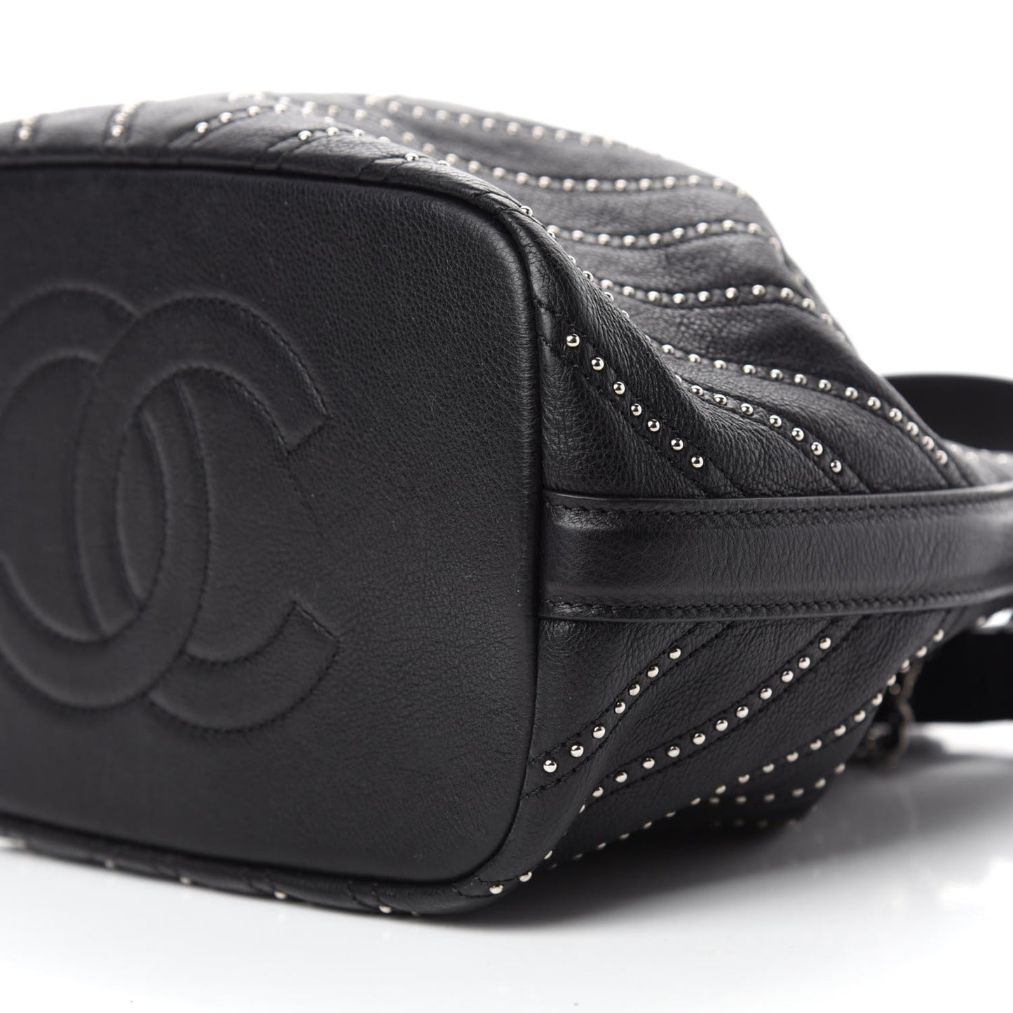 Calfskin Studded Chevron Quilted Stud Wars Drawstring Bag Black