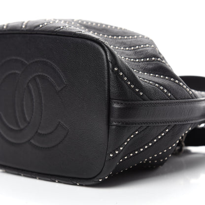 Chanel Calfskin Studded Chevron Quilted Stud Wars Drawstring Bag Black 7 of 10