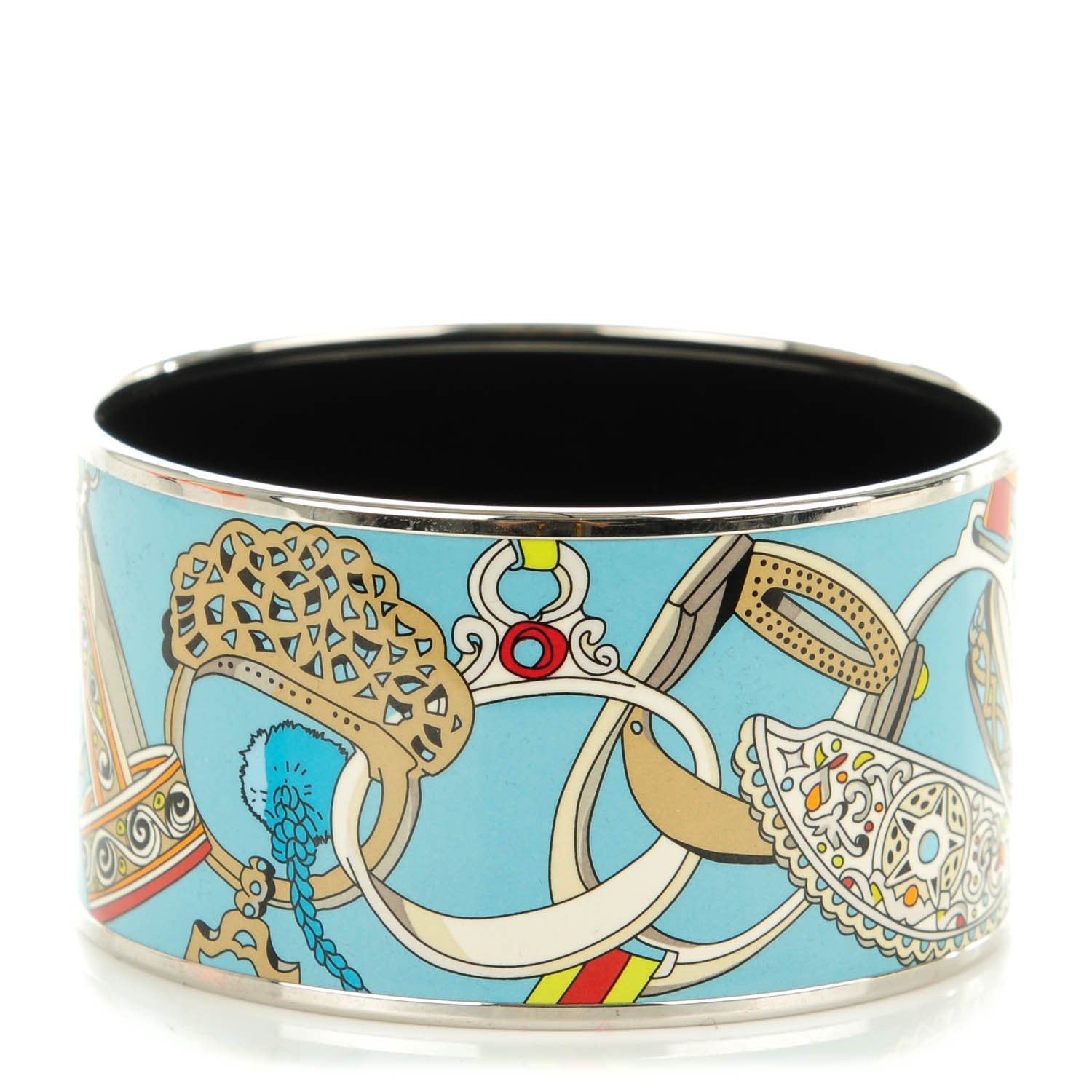 Hermes Enamel Printed Extra Wide Concours d'Etrier Bracelet 65 1 of 5