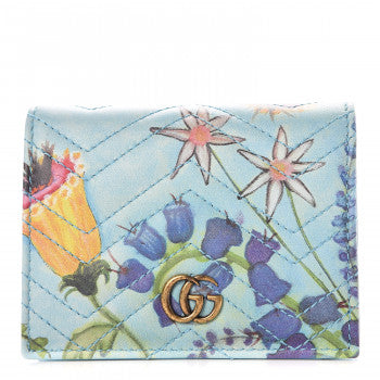 Gucci X UNSKILLED WORKER Calfskin Matelasse Flora Painted GG Marmont Card Case Wallet Cloudy Blue Multicolor 1 of 5