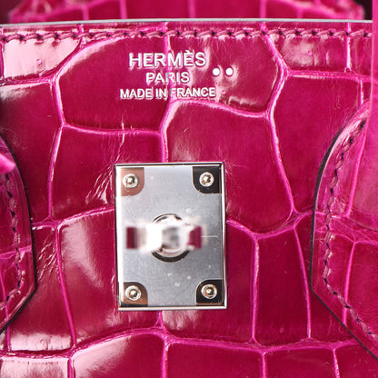 Hermes Shiny Niloticus Crocodile Birkin 25 Rose Scheherazade 22 of 32