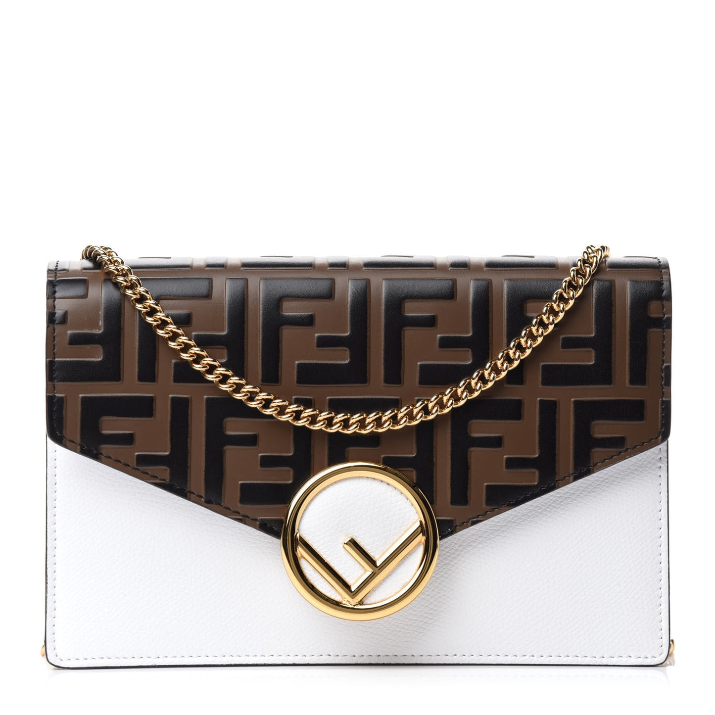 Vitello Cruise F is Fendi FF 1974 Embossed Medium Envelope Wallet On Chain Optical White Maya Black