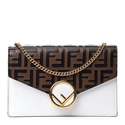 Fendi Vitello Cruise F is Fendi FF 1974 Embossed Medium Envelope Wallet On Chain Optical White Maya Black 1 of 10