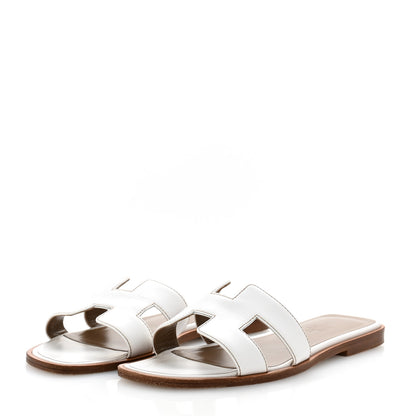Hermes Box Calfskin Oran Sandals 35 White 4 of 11