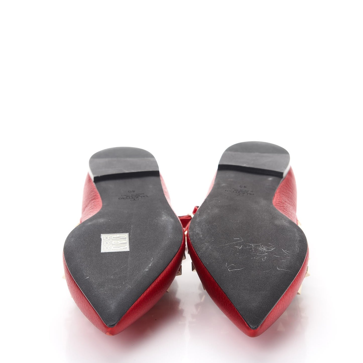 Metallic Pebbled Calfskin Rockstud Cage Ballerina Flats 40 Rosso Valentino