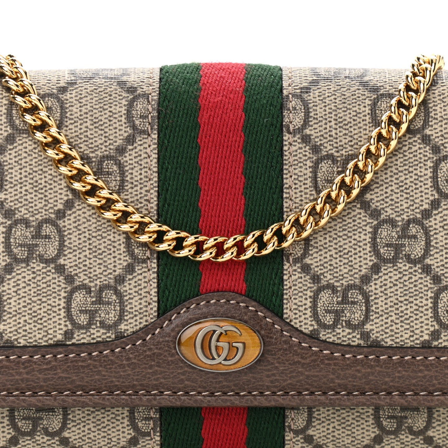 GG Supreme Monogram Web Ophidia Wallet On Chain Brown