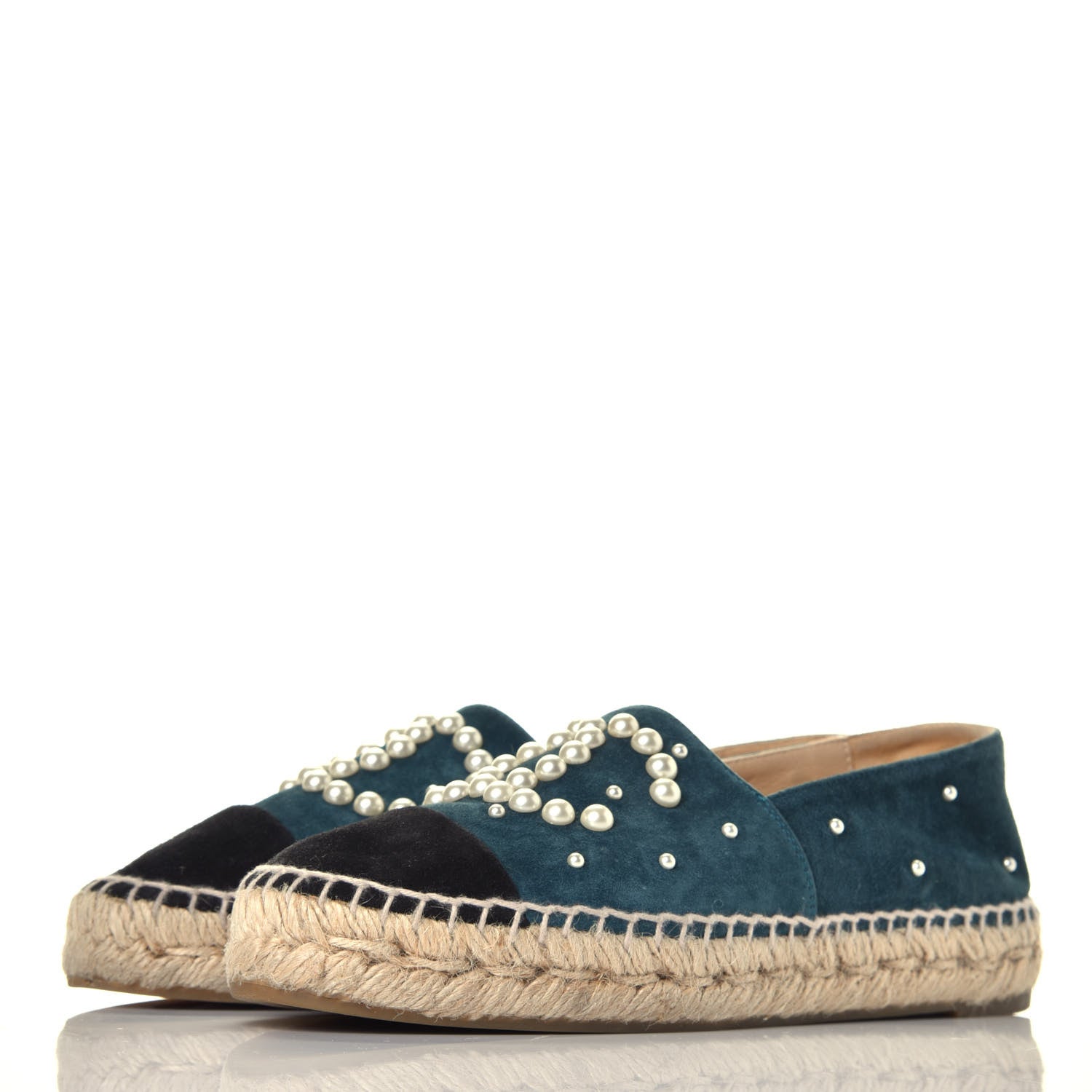 Chanel Suede Pearl CC Espadrilles 36 Teal 3 of 8
