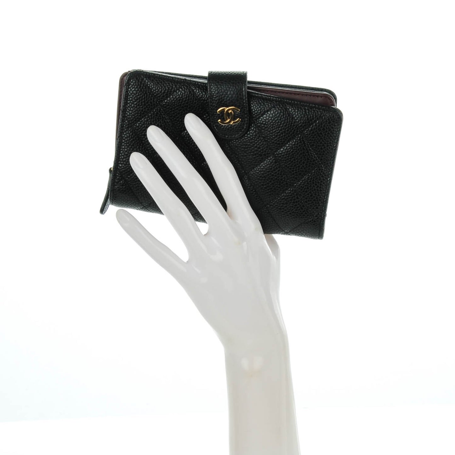 Caviar Quilted Zipped Pocket Wallet Black