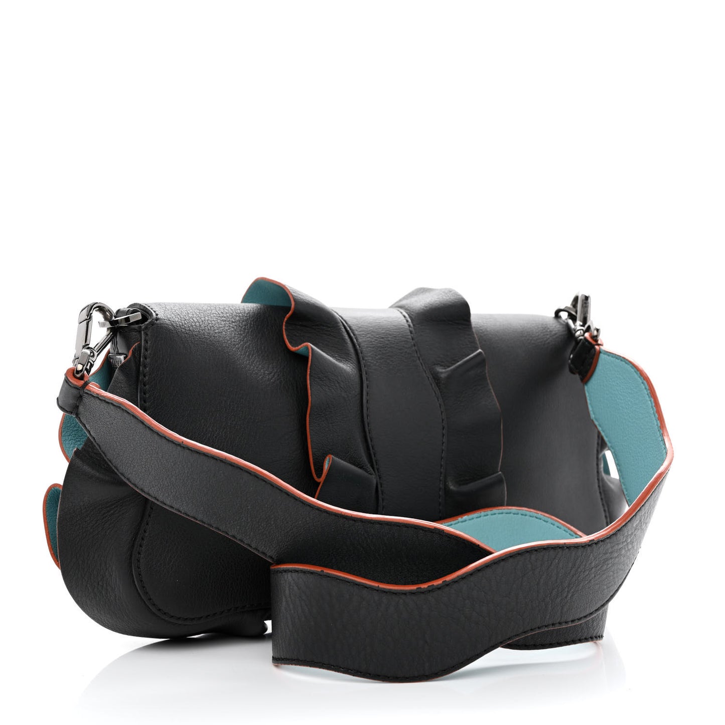 Calfskin Waves Baguette Black Turchese