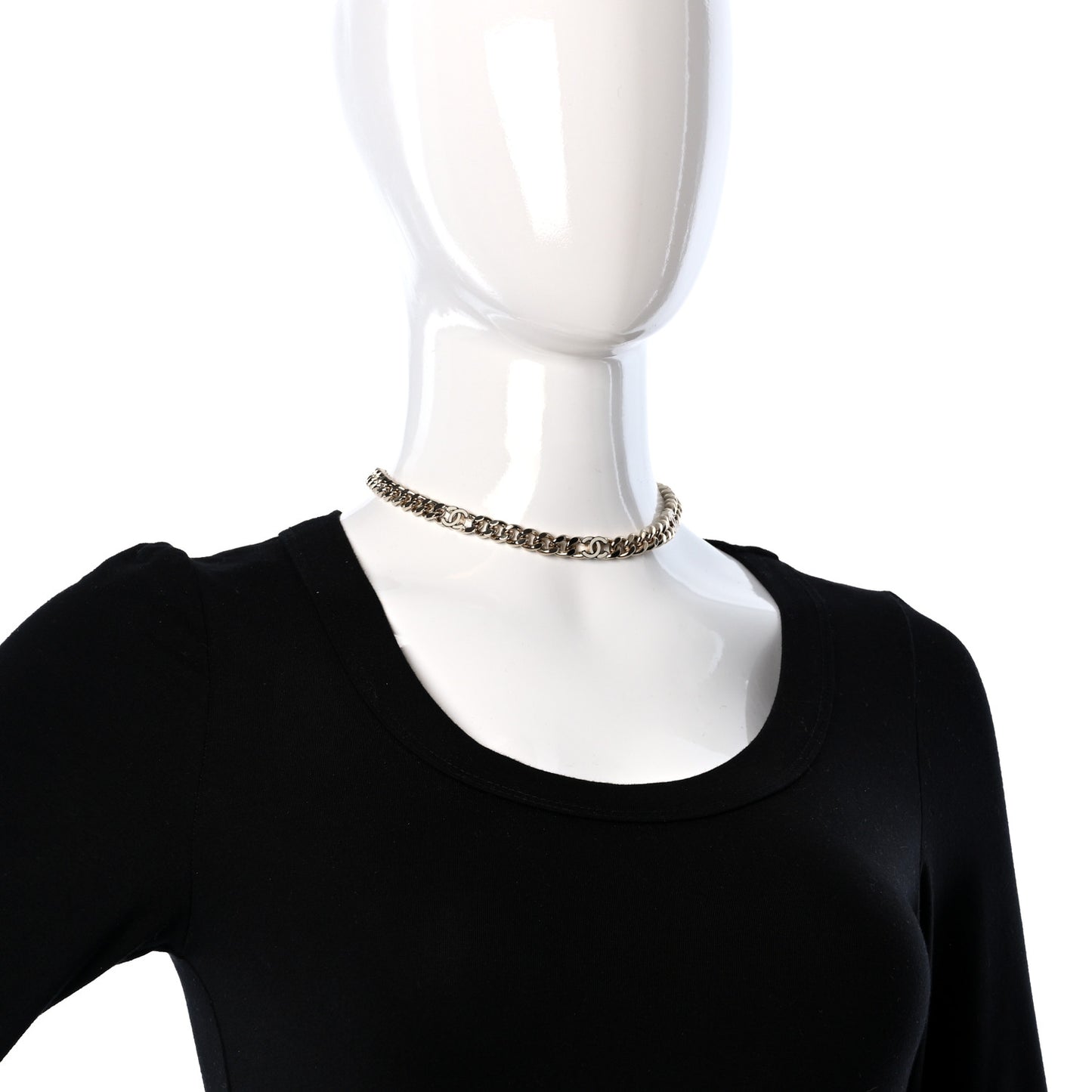 Metal Enamel Chain CC Choker Gold White