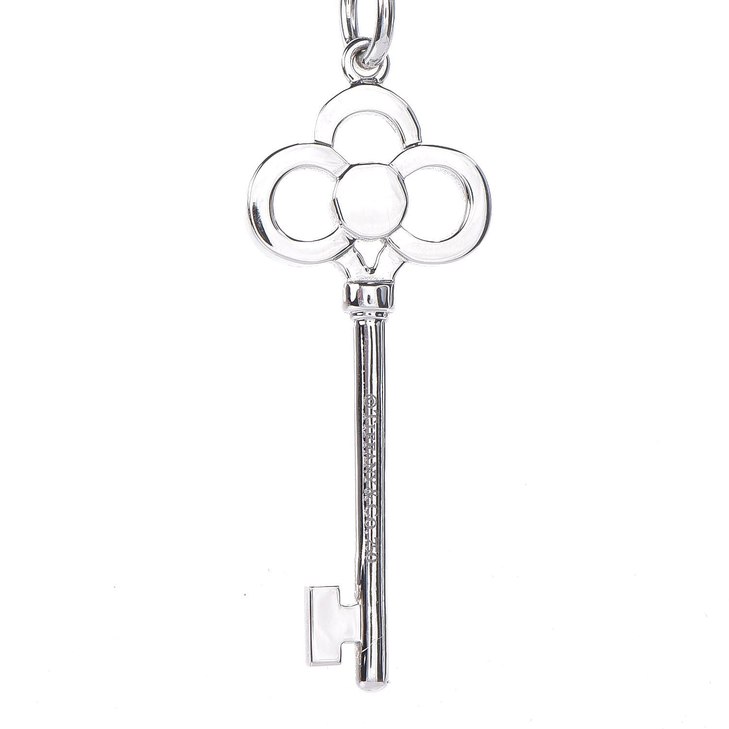 Tiffany 18K White Gold Diamond Crown Key Pendant Necklace 5 of 9