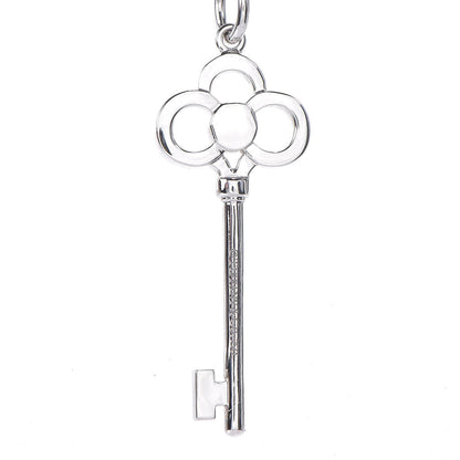 Tiffany 18K White Gold Diamond Crown Key Pendant Necklace 5 of 9