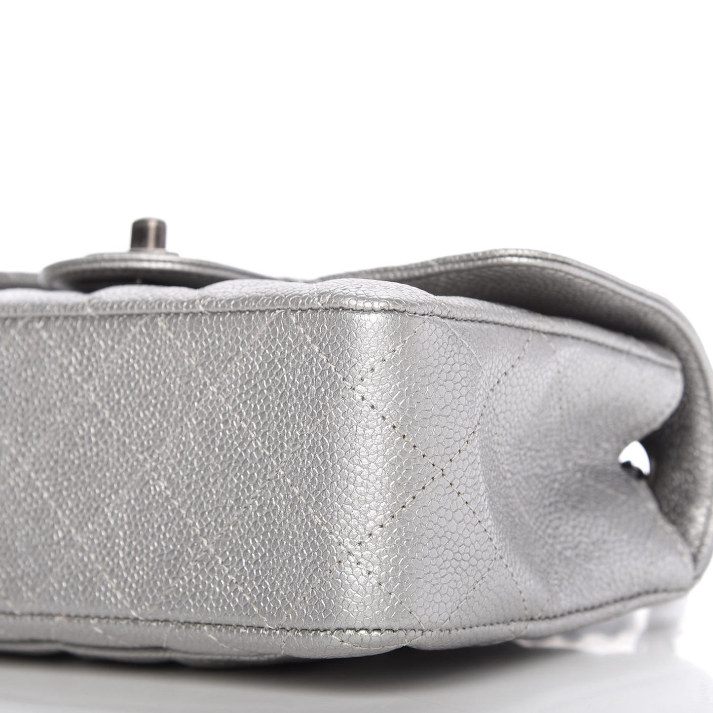 Metallic Caviar Quilted Mini Rectangular Flap Silver