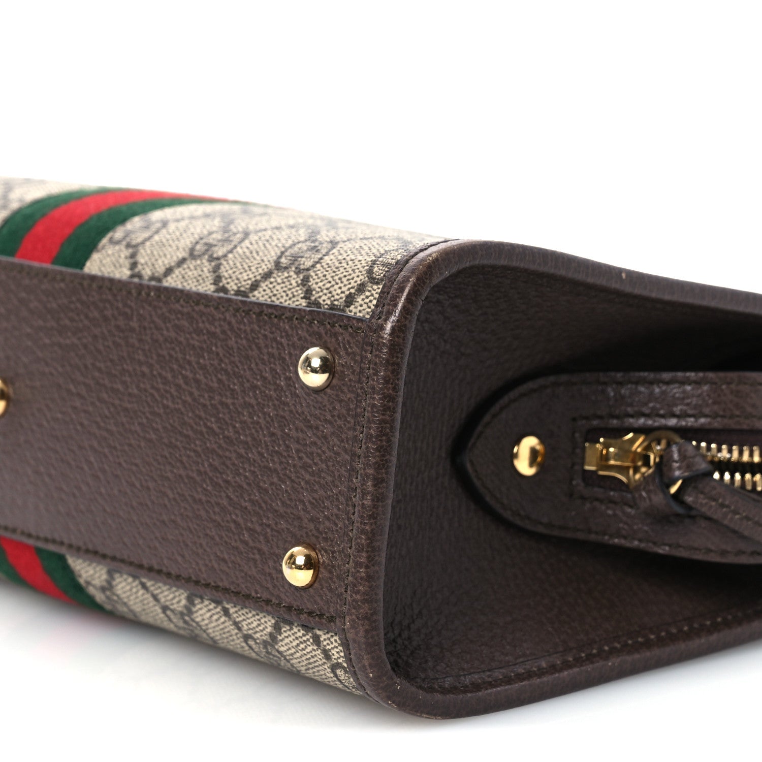 Gucci GG Supreme Monogram Textured Dollar Calfskin Web Small Ophidia Slip Handle Tote Beige Ebony New Acero 10 of 13