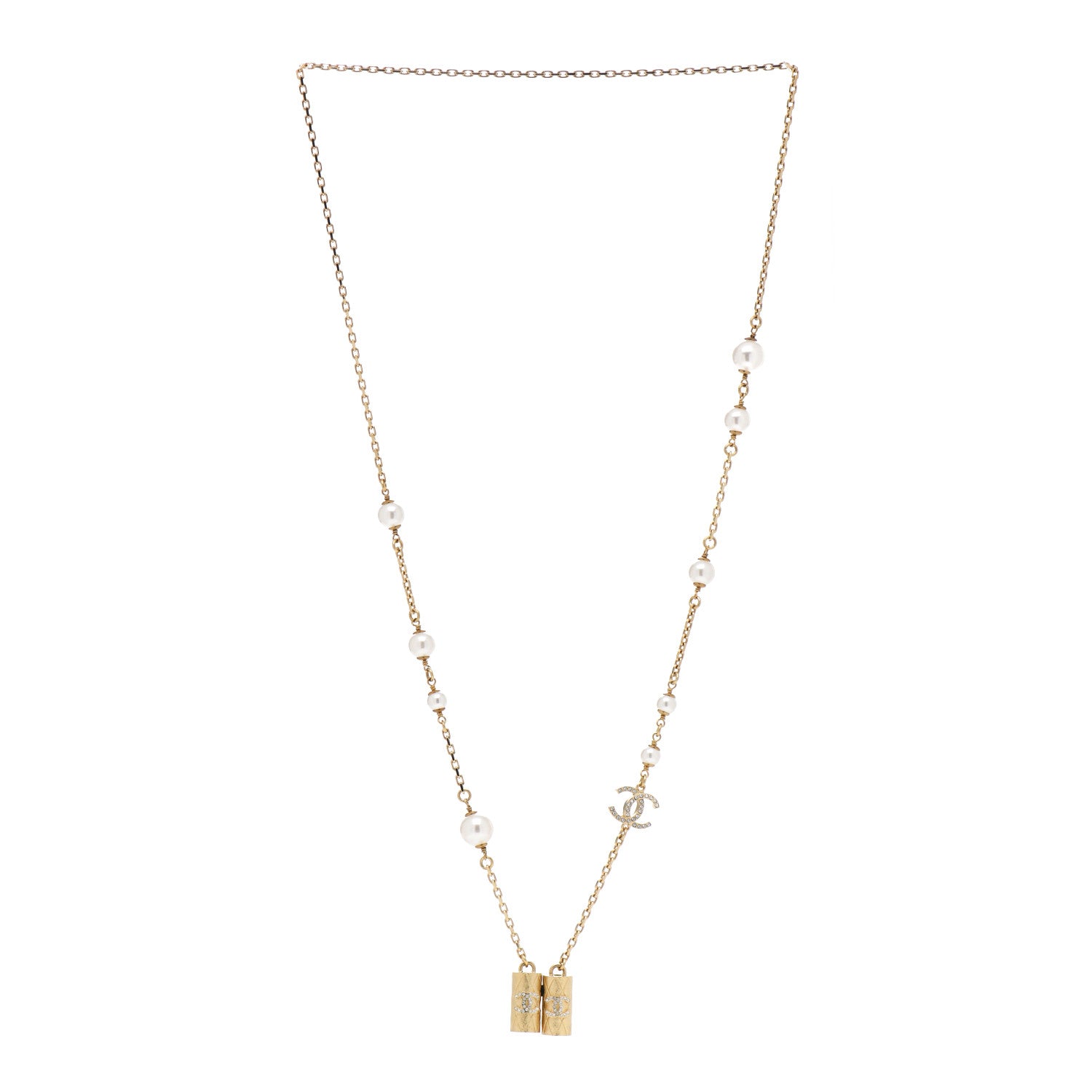 Chanel Crystal Pearl Airpod Necklace Gold 3 of 4