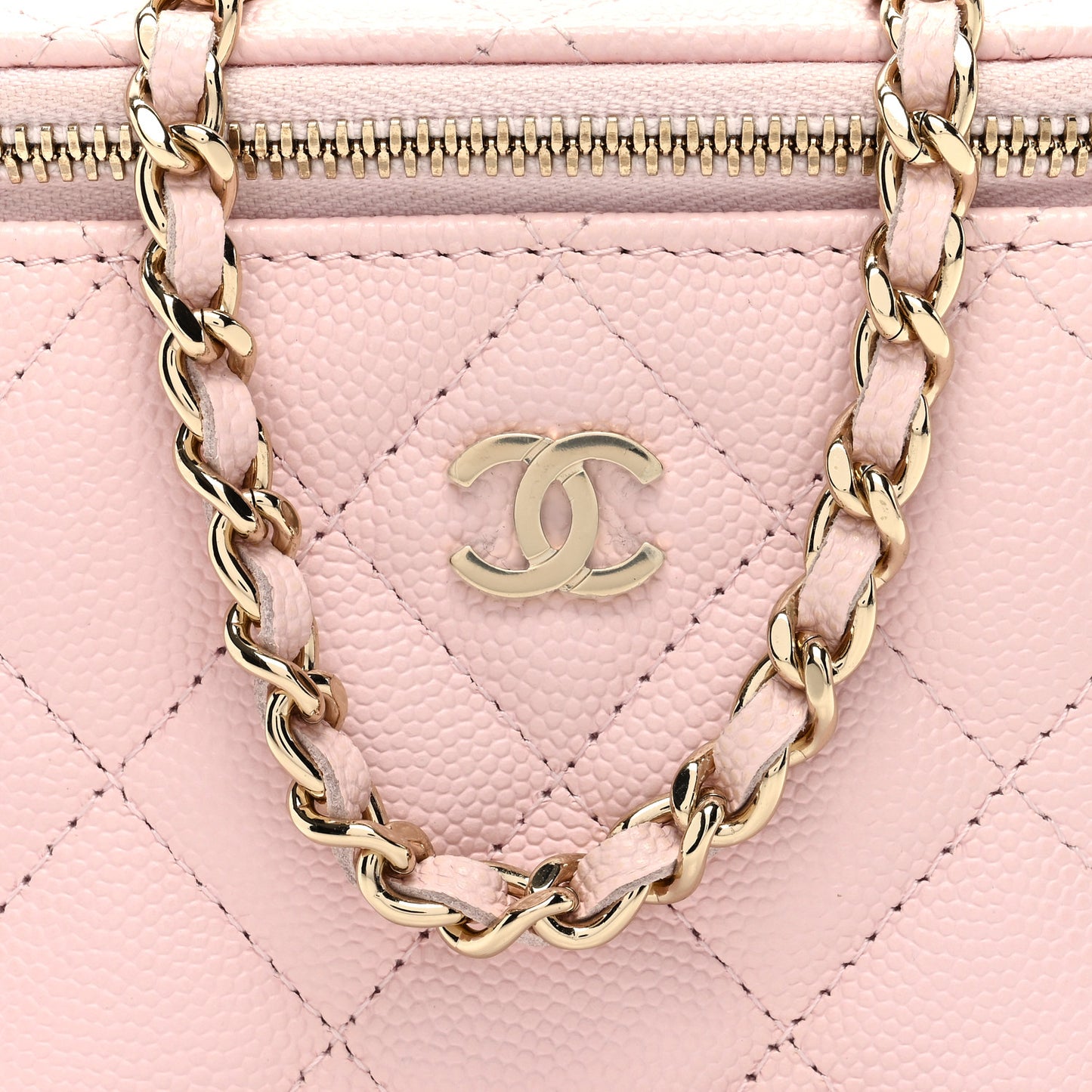 Caviar Quilted Mini Vanity Case With Chain Pink