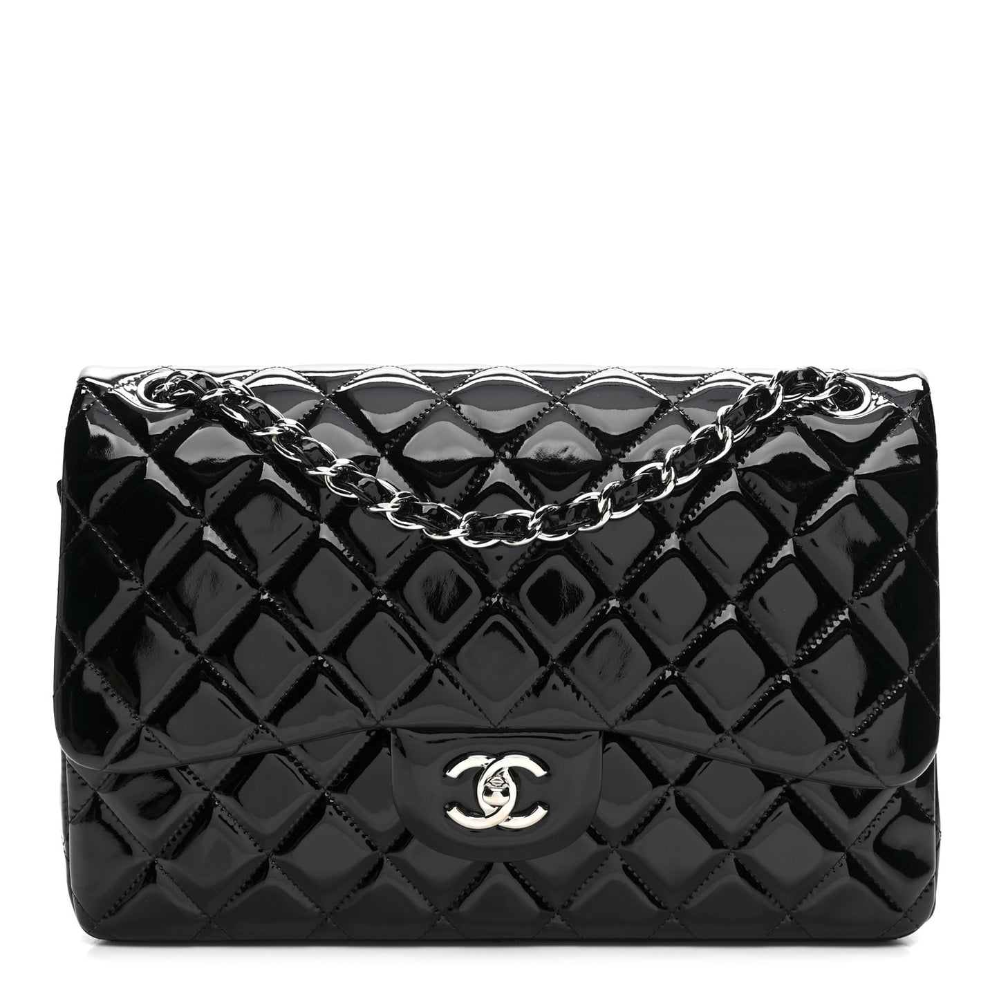 Patent Quilted Jumbo Double Flap Black