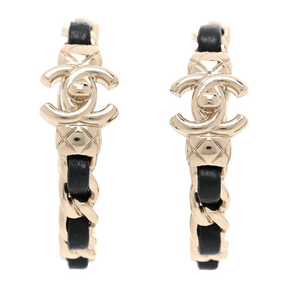 Chanel Metal Lambskin Quilted CC Turnlock Chain Hoop Earrings Gold Black 1 of 4