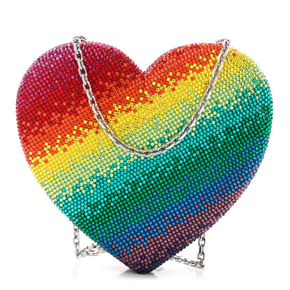 Judith Leiber Crystal Rainbow Heart Minaudiere Clutch Silver Multicolor 1 of 11