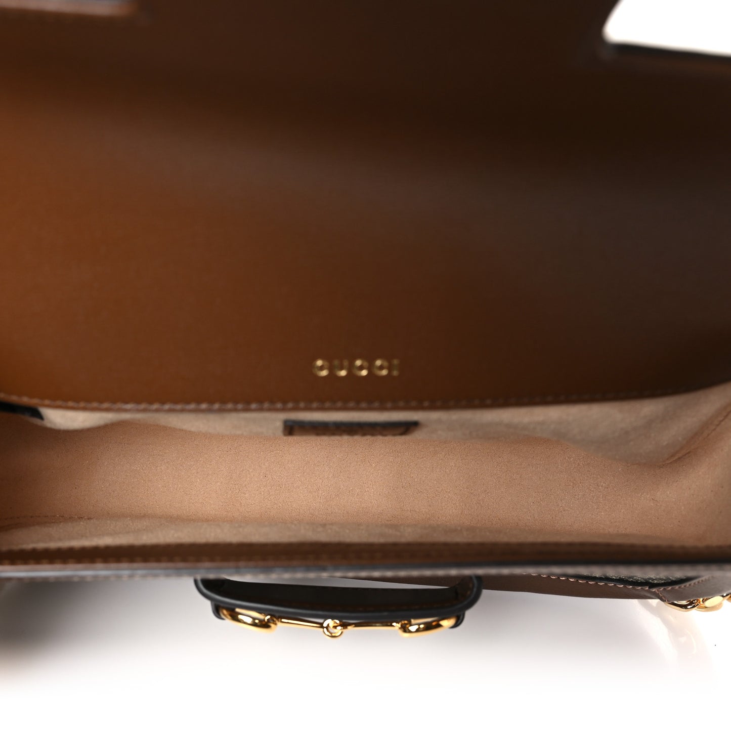 GG Supreme Monogram Small Horsebit 1955 Chain Shoulder Bag Beige Ebony Brown Sugar