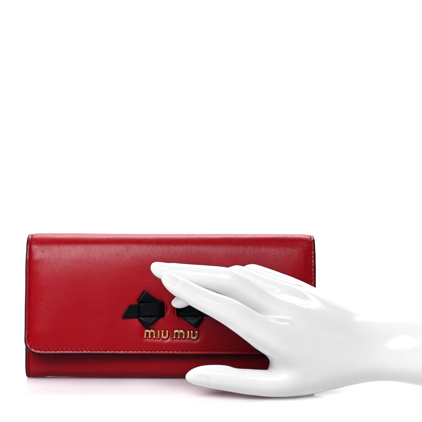 Soft Calfskin Bow Continental Wallet Rosso Black