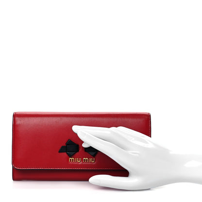 Miu Miu Soft Calfskin Bow Continental Wallet Rosso Black 3 of 8
