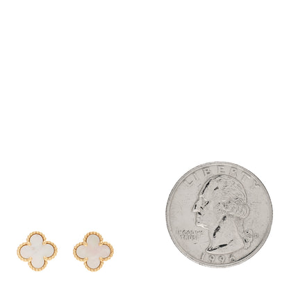 Van Cleef & Arpels 18K Yellow Gold Mother of Pearl Sweet Alhambra Earrings 2 of 5