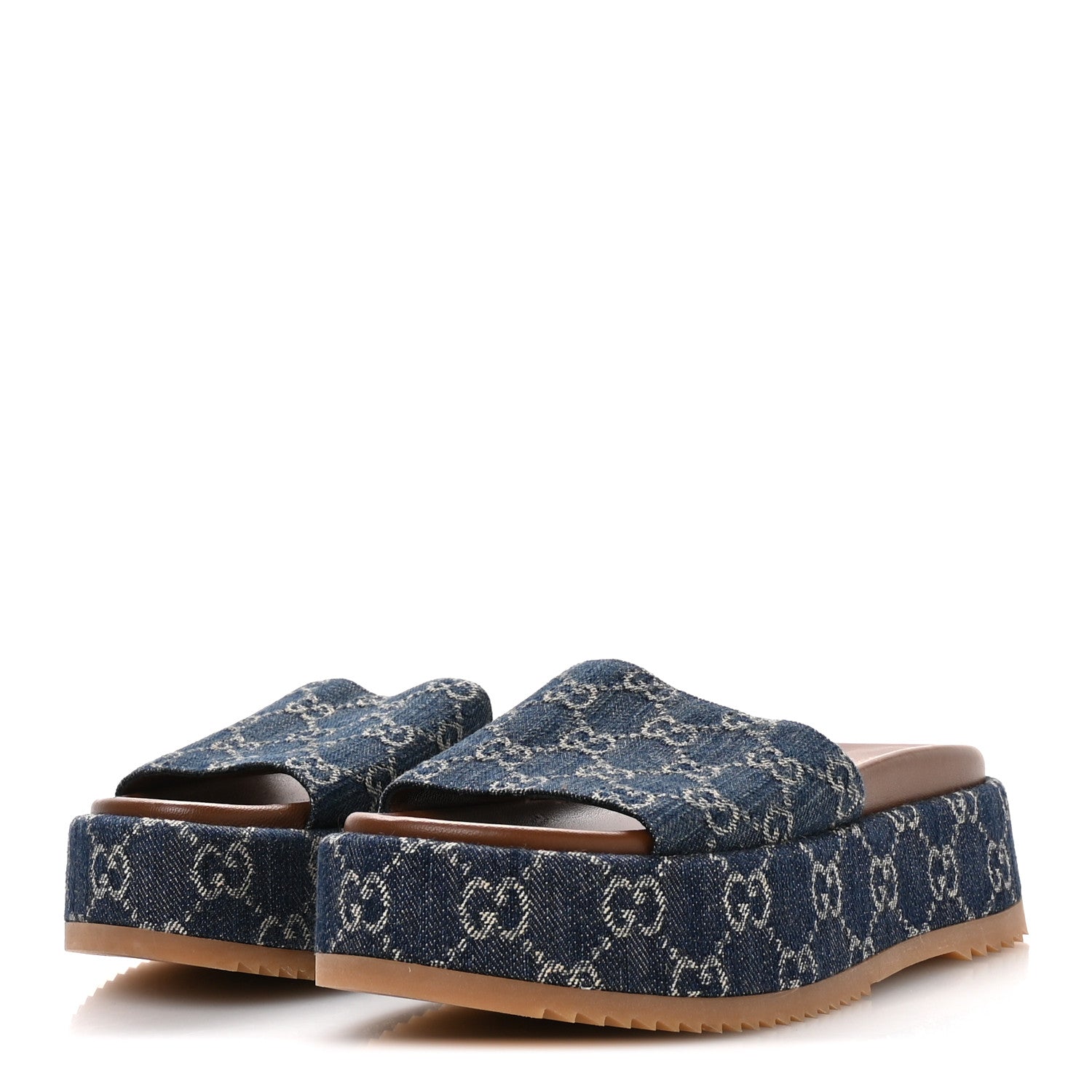 Gucci New Denim GG Monogram Angelina Platform 55mm Slide Sandals 37 Blue Tea 4 of 9