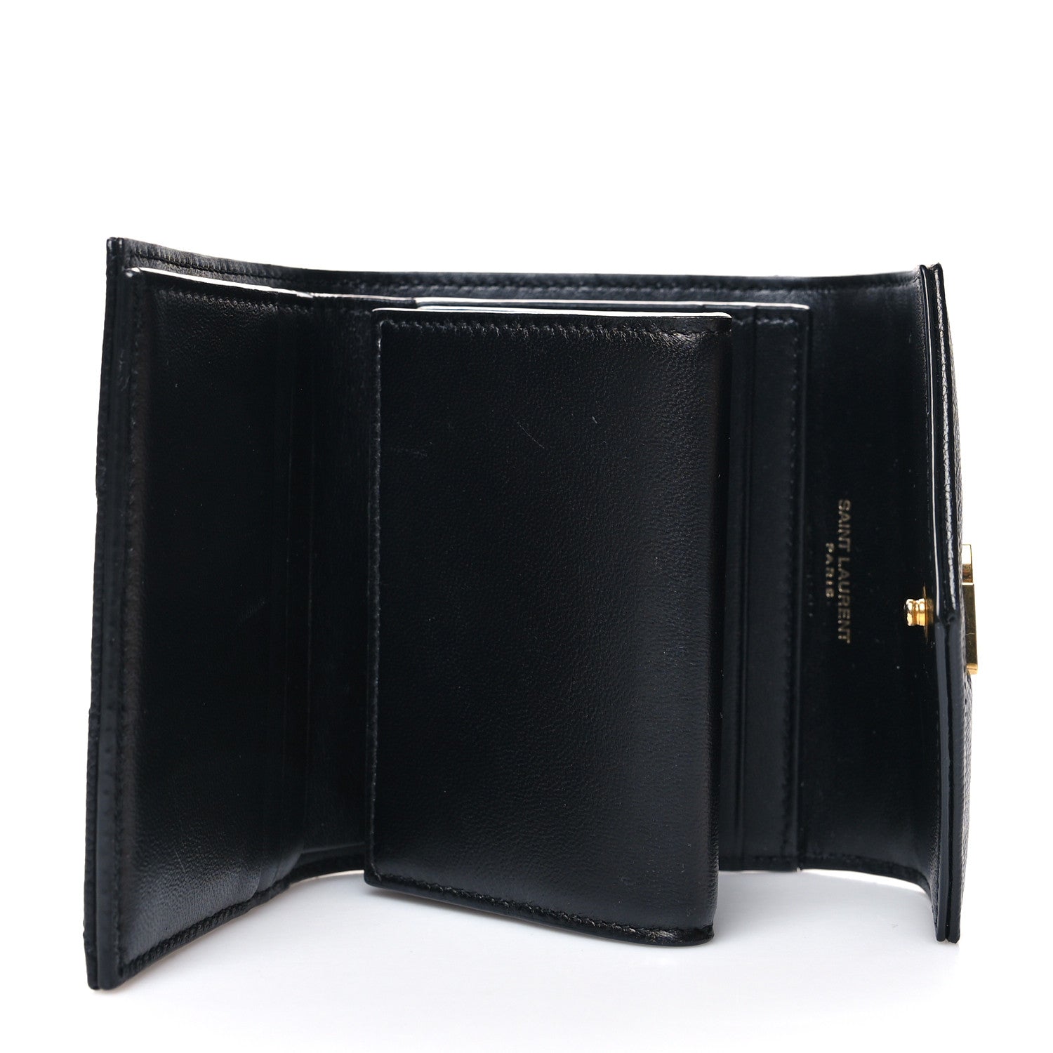Saint Laurent Grain De Poudre Matelasse Chevron Monogram Compact Tri Fold Wallet Black 5 of 13