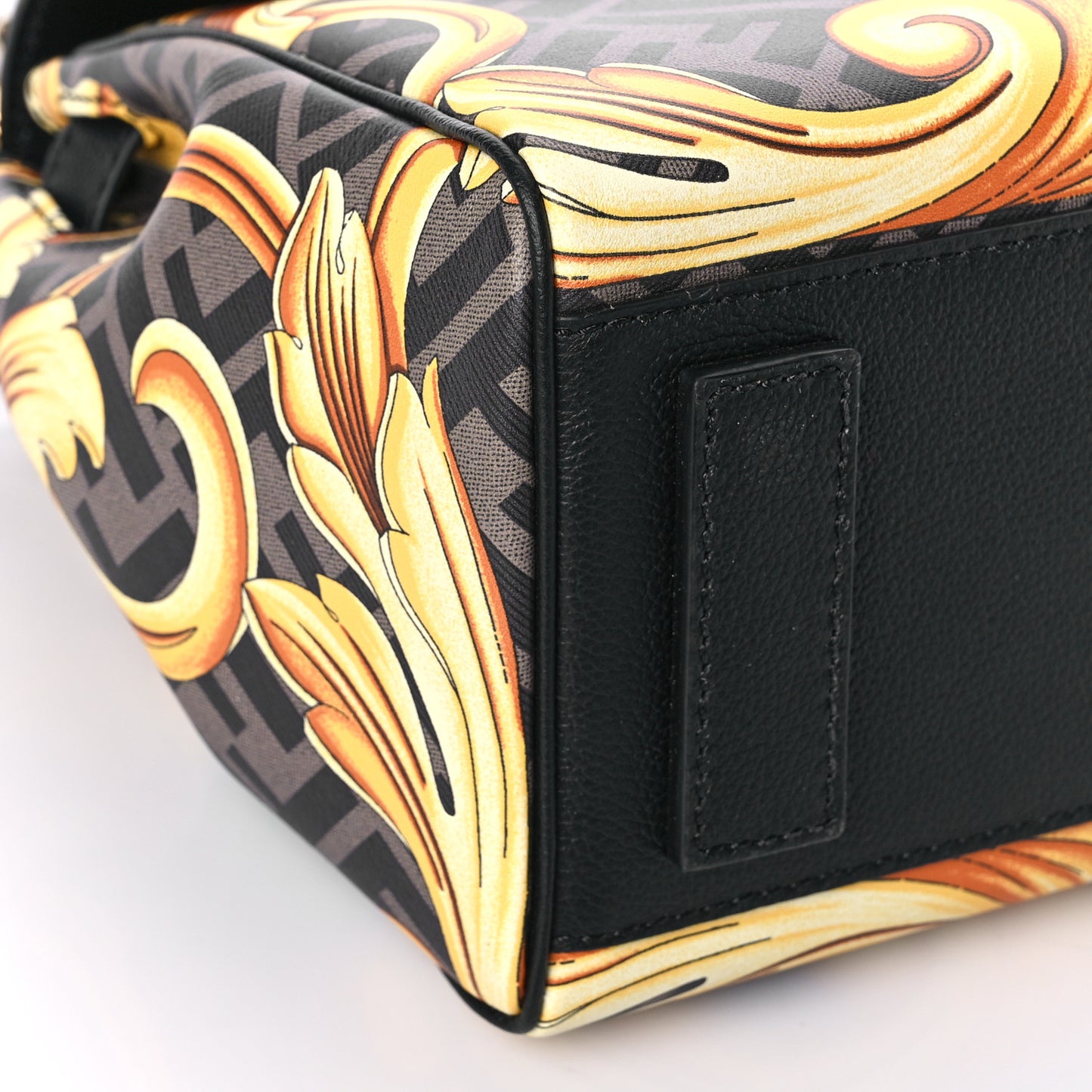 X FENDI Grained Calfskin Fendace La Medusa Medium Top Handle Bag Black Multicolor