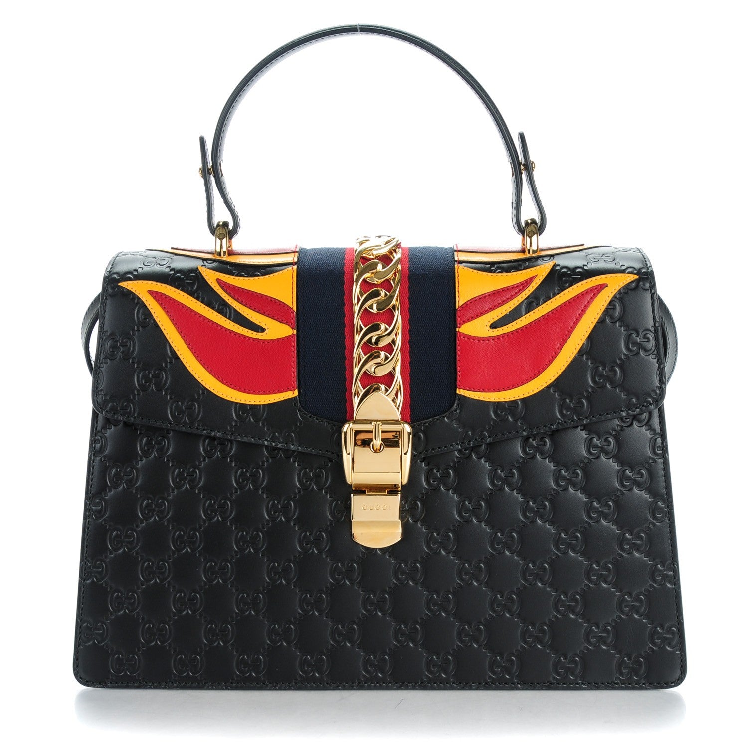 Gucci Guccissima Signature Medium Sylvie Top Handle Bag Black 1 of 7