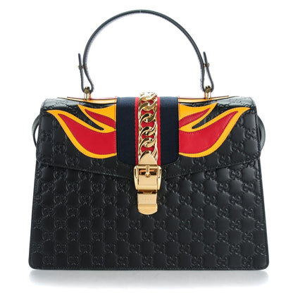 Gucci Guccissima Signature Medium Sylvie Top Handle Bag Black 1 of 7