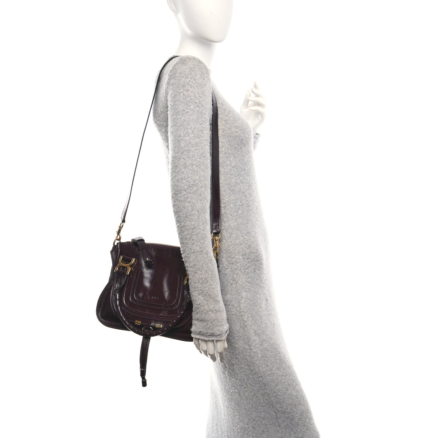 Chloe Shiny Calfskin Small Marcie Satchel  Auburn Red 2 of 12