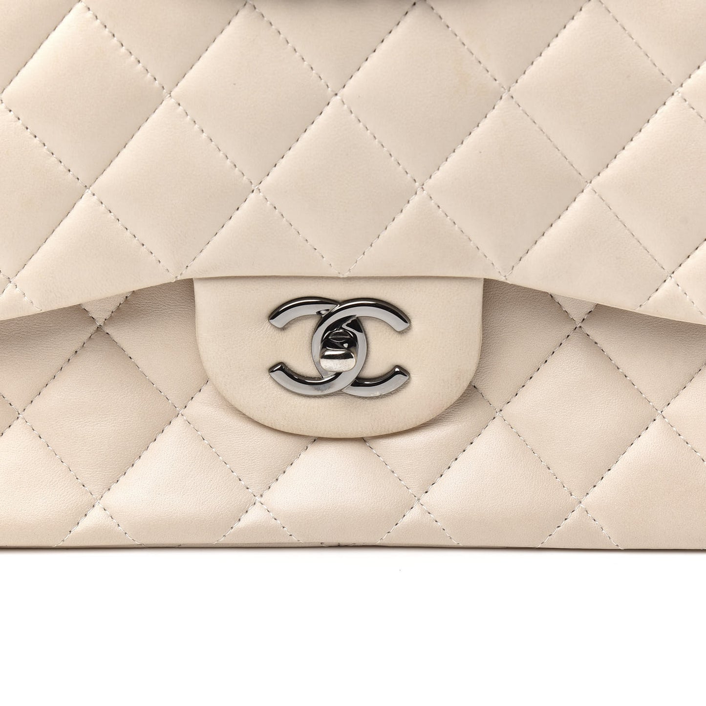 Lambskin Quilted Jumbo Double Flap Beige