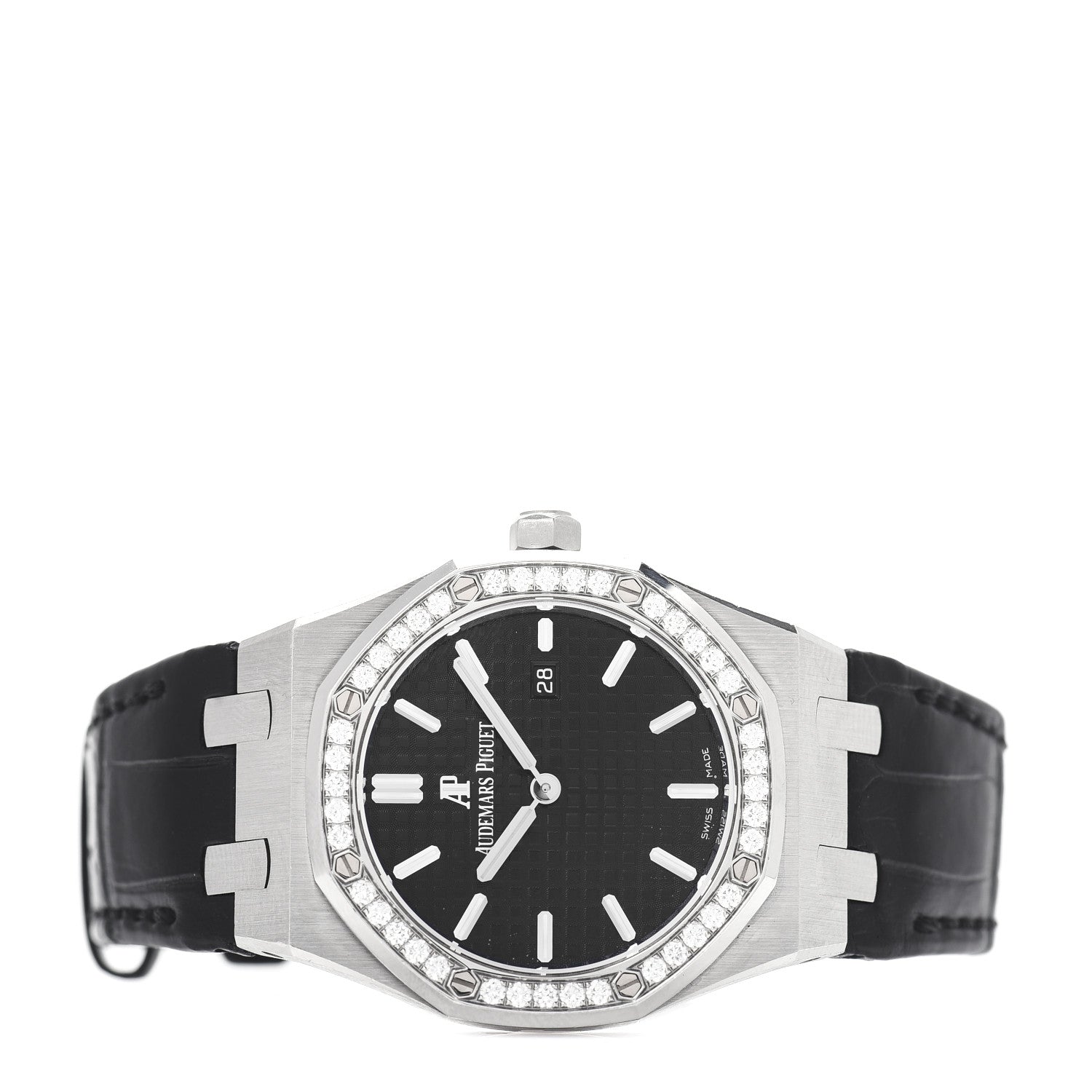 Audemars Piguet Stainless Steel Alligator Diamond 33mm Royal Oak Quartz Watch Black 67651ST.ZZ.D002CR.01 2 of 5