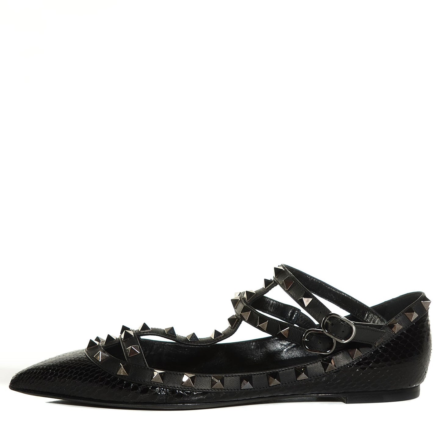 Ayers Snakeskin Rockstud Cage Ballerina Flats 38.5 Black