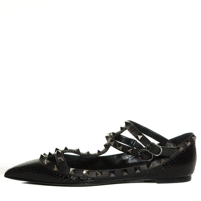 Valentino Garavani Ayers Snakeskin Rockstud Cage Ballerina Flats 38.5 Black 1 of 8