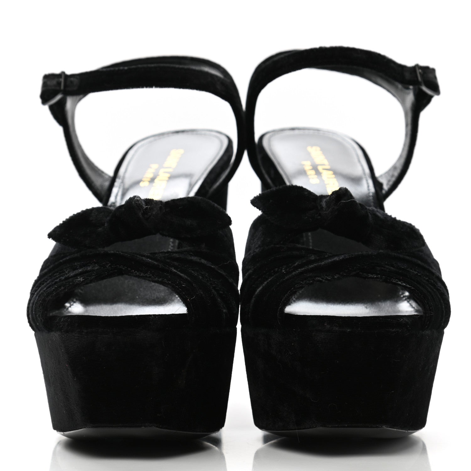 Saint Laurent Crushed Velvet Farrah Platform Sandals 36.5 Black 2 of 9