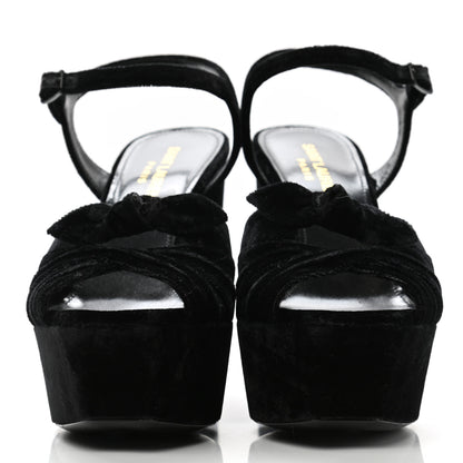 Saint Laurent Crushed Velvet Farrah Platform Sandals 36.5 Black 2 of 9