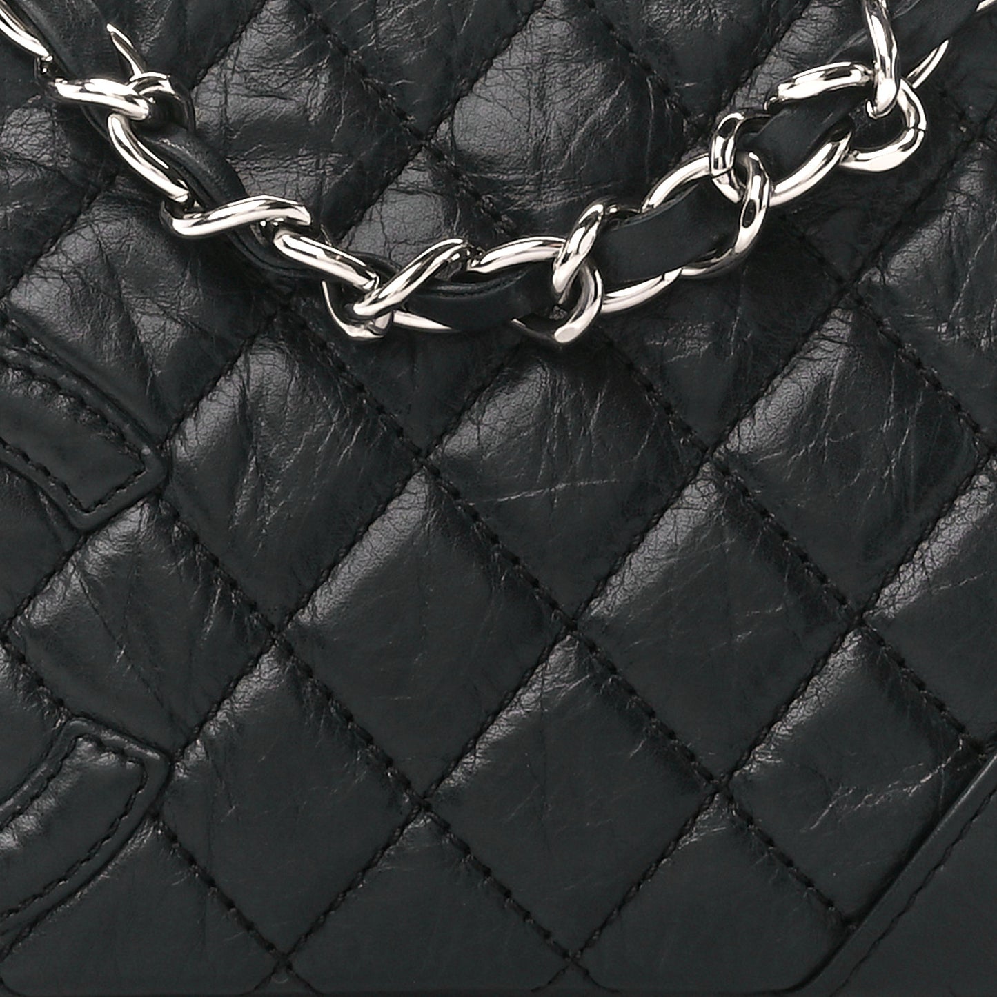 Aged Calfskin Quilted Cambon Pochette Black